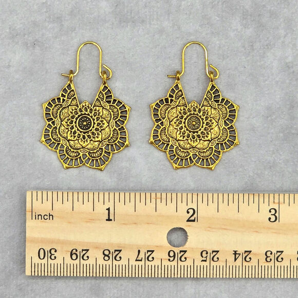 Gold Hoop Floral Leaf Dangle Bohemian Hook Fashion Jewelry Earrings Retro JB2-80 - Picture 3 of 4